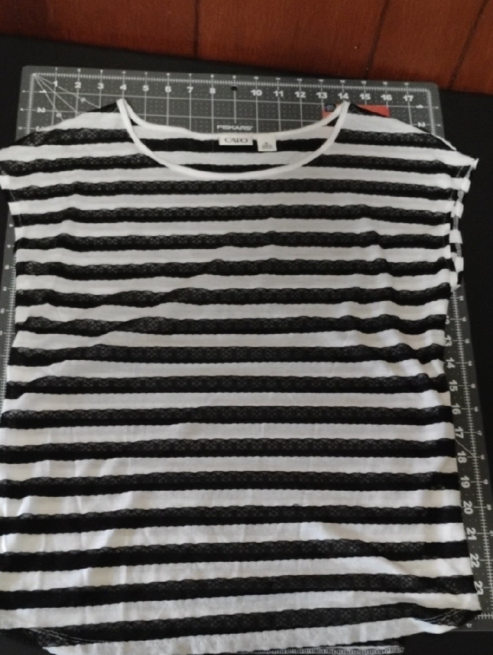 Cato Black & White Striped Lace & Knit Tee